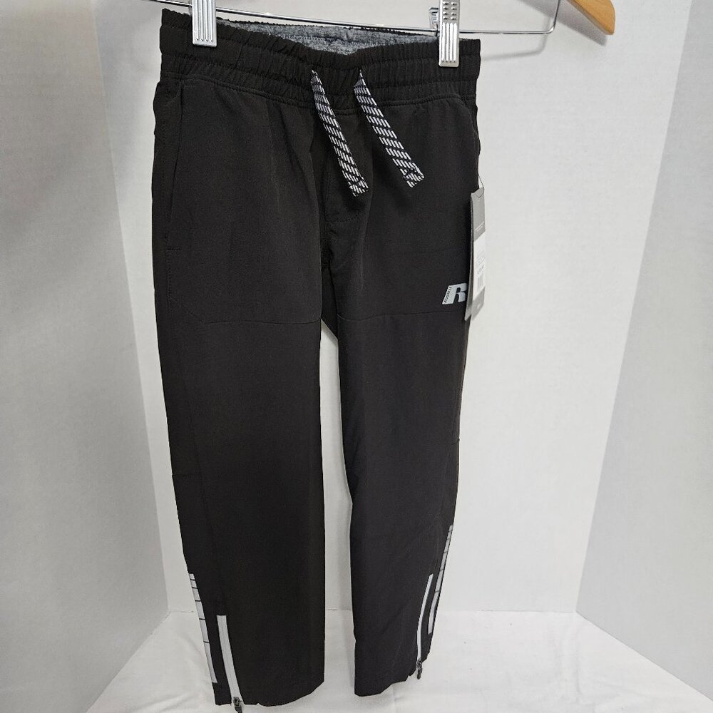 Russell Athletic Pants Boys Size XS 4-5 Black Joggers Windbreakers Pockets NWT